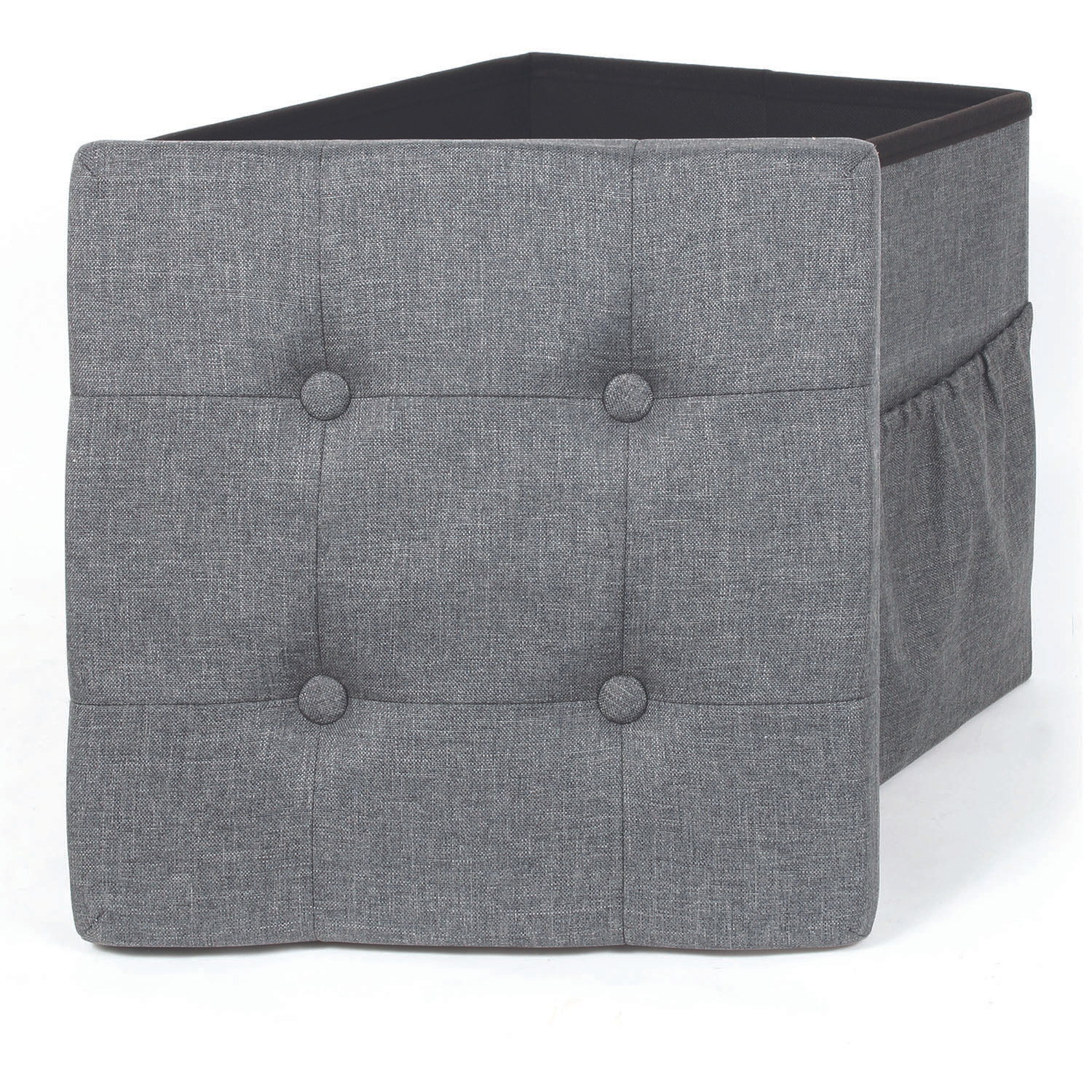 Coffre Pouf Pliable Tissu Gris Fonce