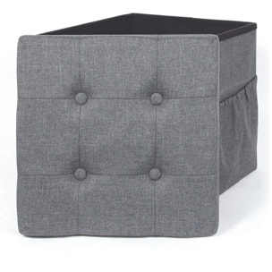 Coffre Pouf Pliable Tissu Gris Fonce