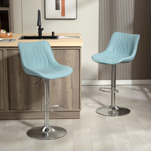Lot de 2 tabourets de bar design réglables pivotants H.92-110 cm revêtement synthétique bleu