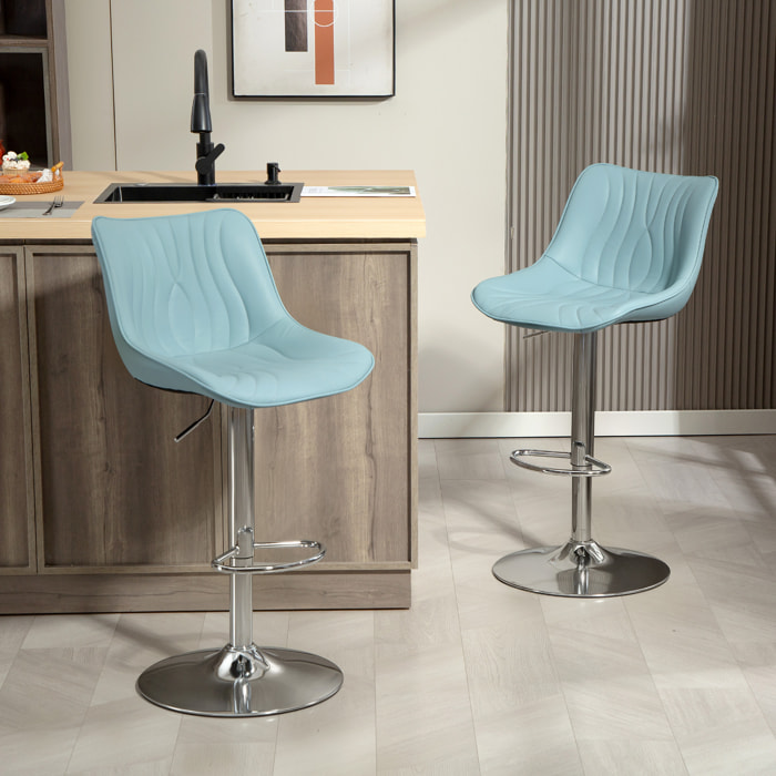 Lot de 2 tabourets de bar design réglables pivotants H.92-110 cm revêtement synthétique bleu