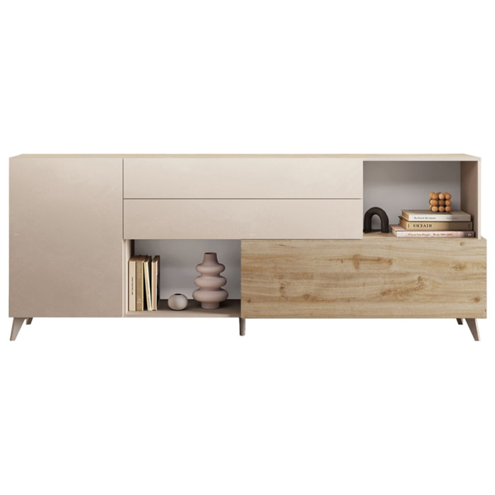 Estelle - buffet bas - 2 portes et 2 tiroirs - 241 cm - Blanc / Beige