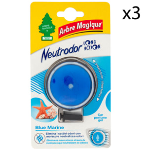 3x Arbre Magique Neutrodor Profumatore per Auto in Gel Fragranza Blue Marine Lunga Durata