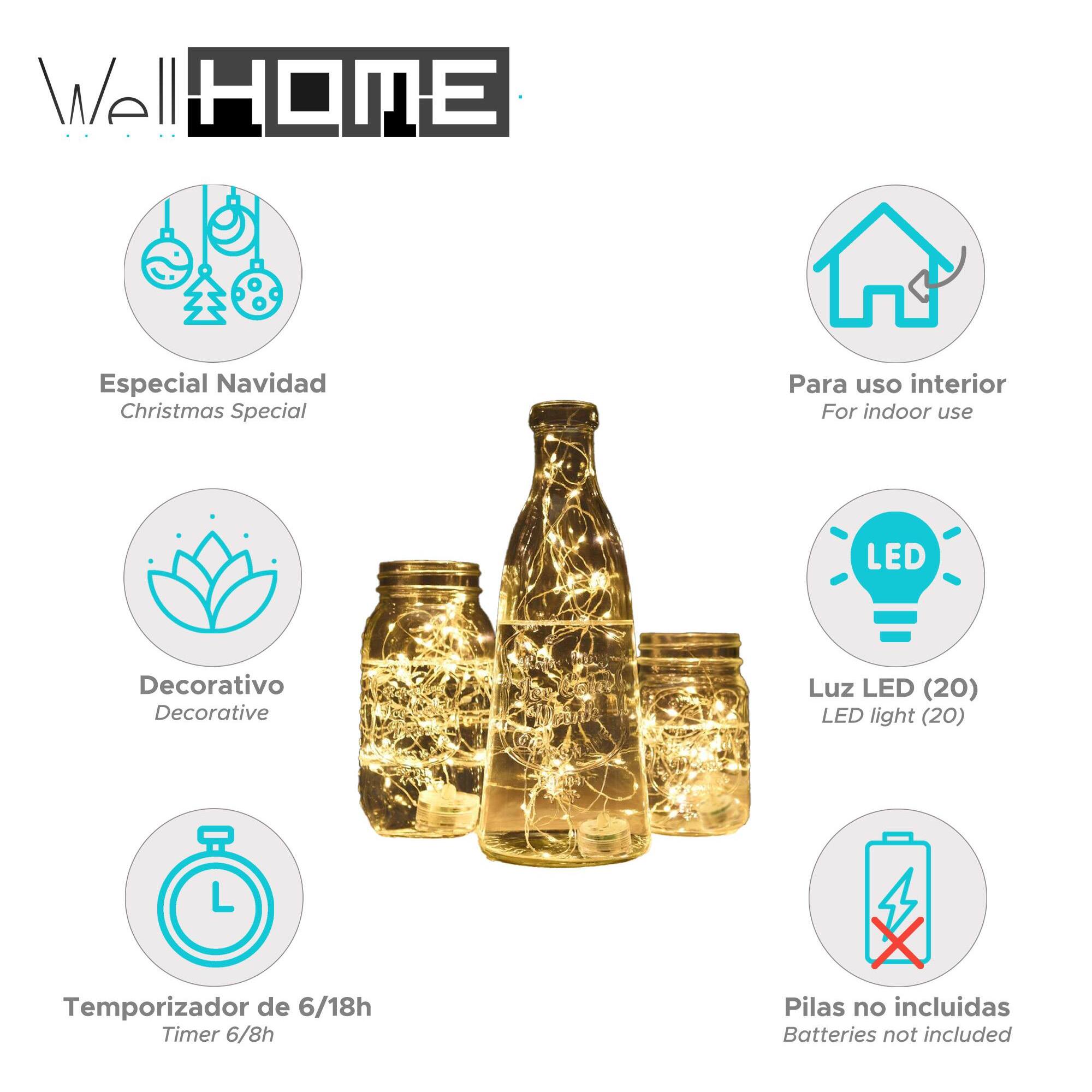 guirnalda con 20 micro led blanco cálido con temporizador