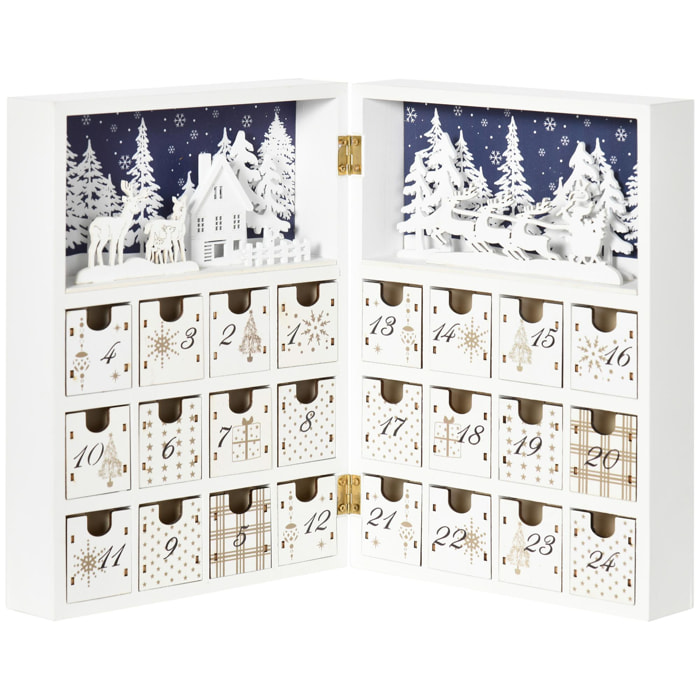 Calendrier de l'Avent village de Noël pliable - 24 tiroirs - décoration de Noël - contreplaqué blanc