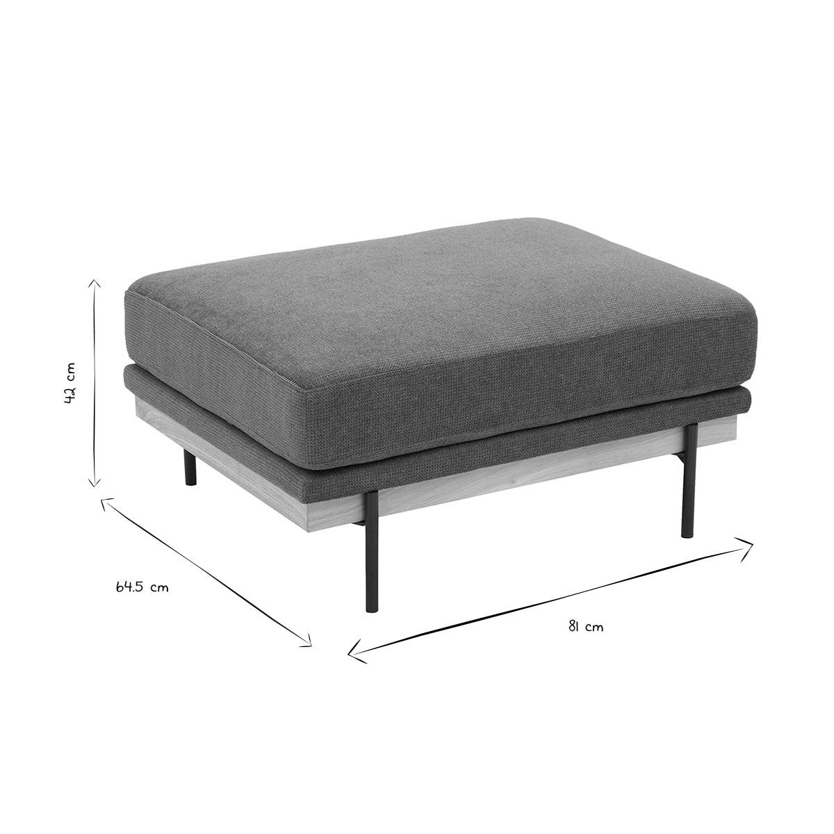 Pouf repose pieds en tissu chenille terre brûlée et métal noir TODD