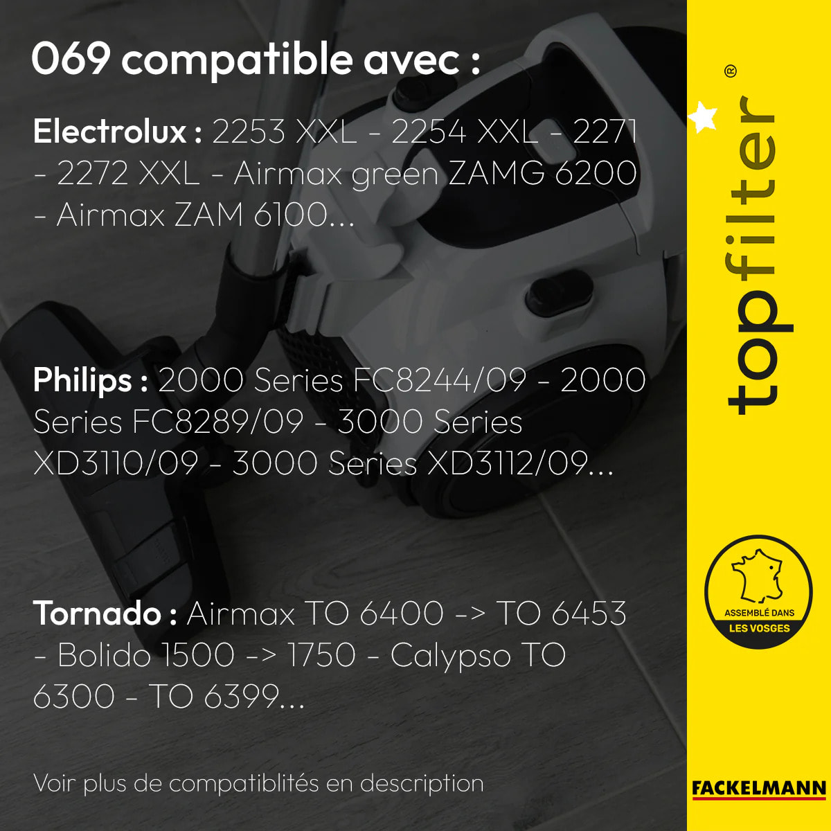 Lot de 4 packs de 4 sacs aspirateur 64069 Electrolux Philips et Tornado TopFilter Premium