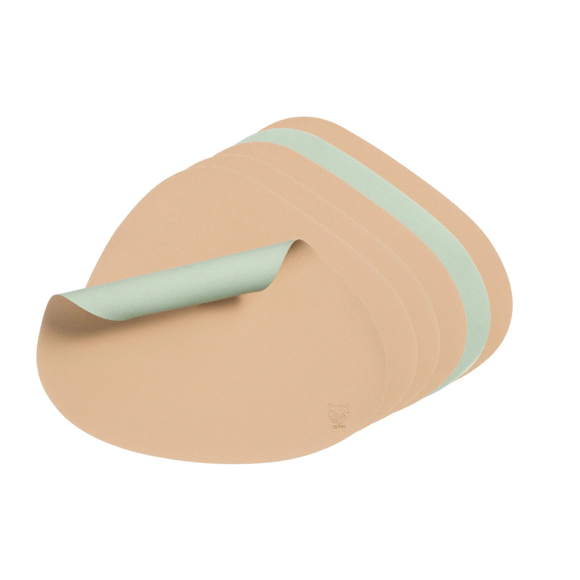 Set de table curve réversible - 6 pièces - Cuir recyclé rose pâle et vert pâle