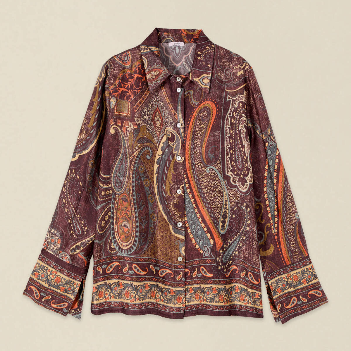 Oltre - Camisa de satén estampada - Burgundy