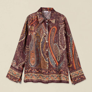 Oltre - Camisa de satén estampada - Burgundy
