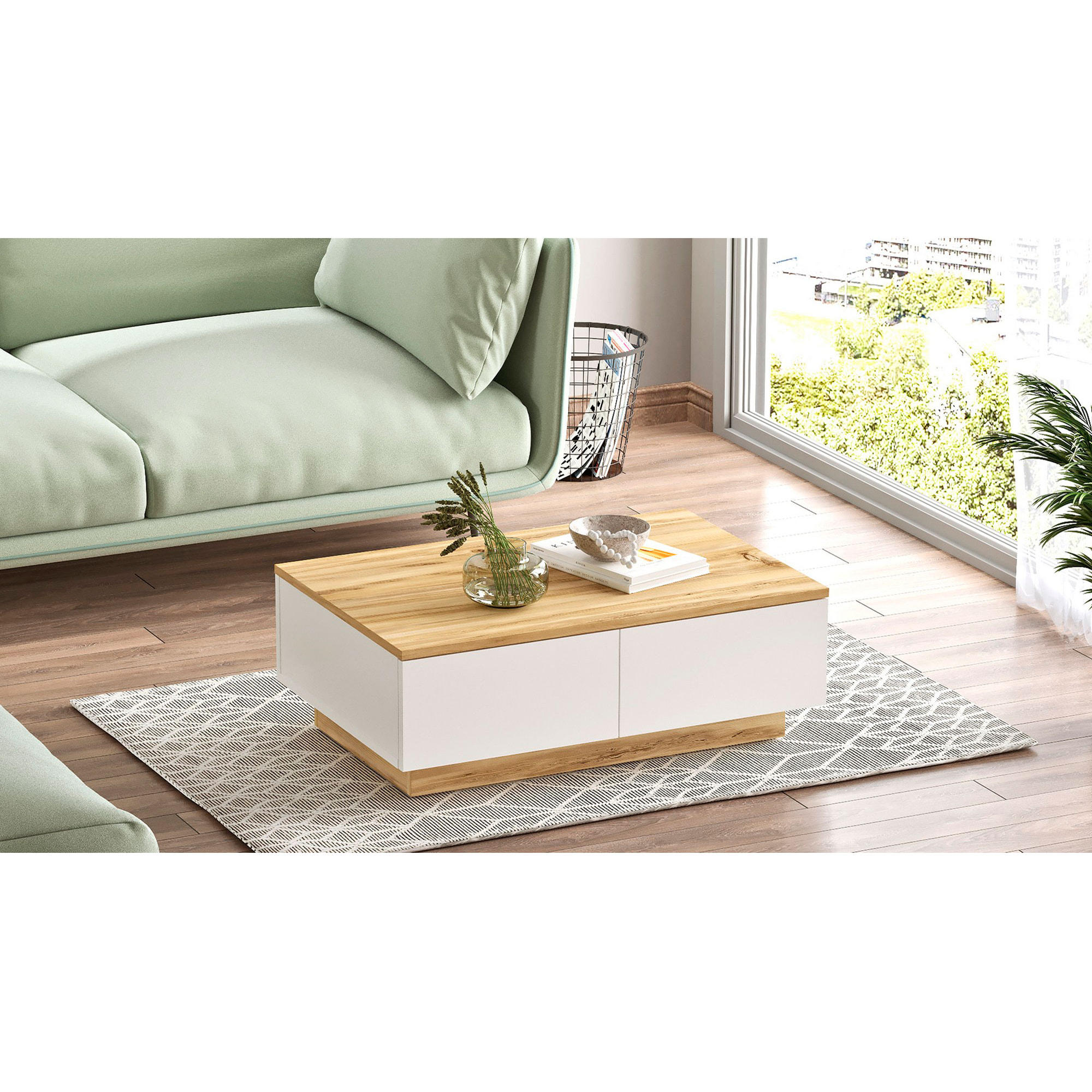 Mesa de centro cuadrada con cajón de almacenamiento wellhome.