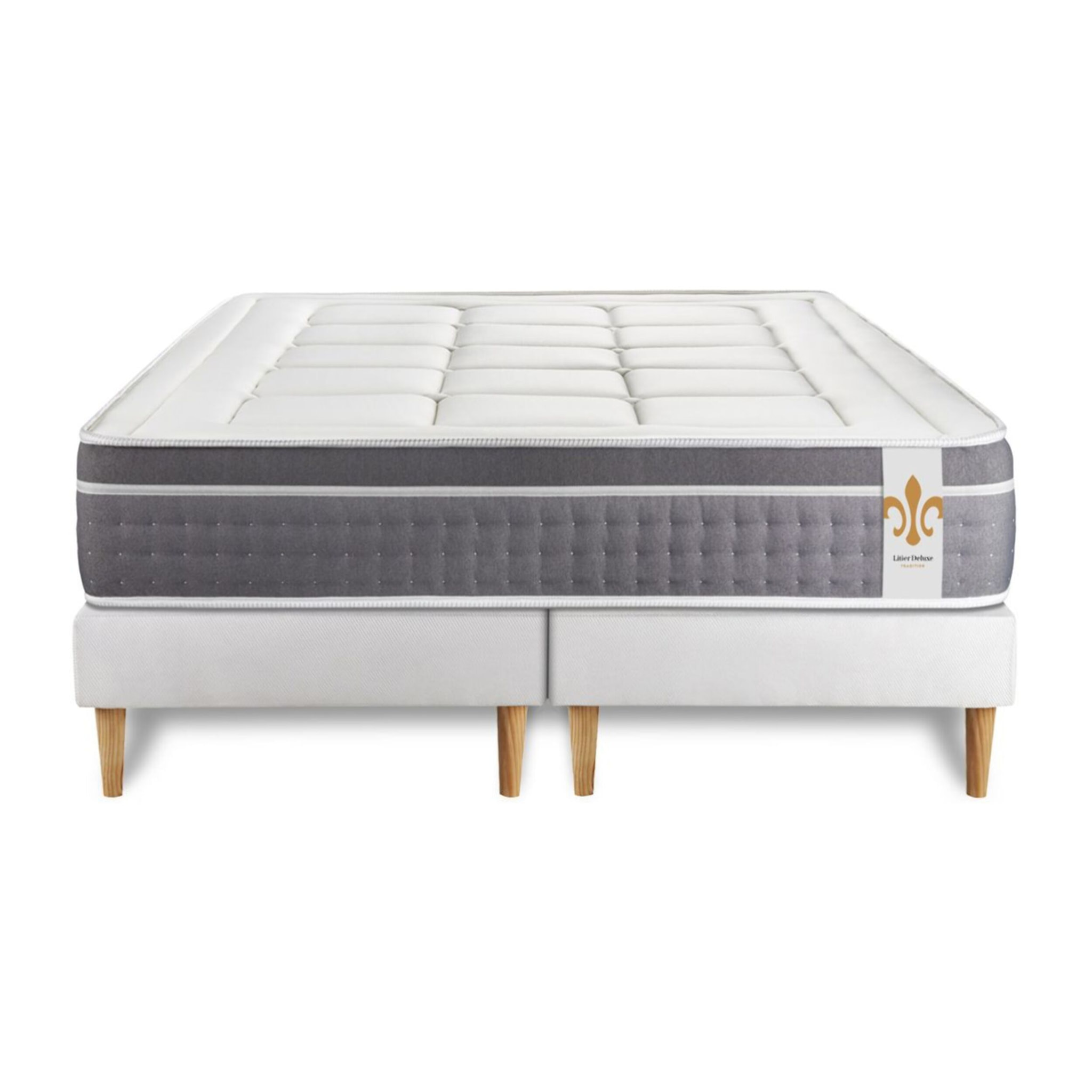 Ensemble Matelas Trente - 30cm - Ressorts ensachés et mémoire de forme - Confort d'exception - Sommier Tapissier Blanc