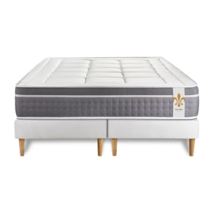 Ensemble Matelas Trente - 30cm - Ressorts ensachés et mémoire de forme - Confort d'exception - Sommier Tapissier Blanc
