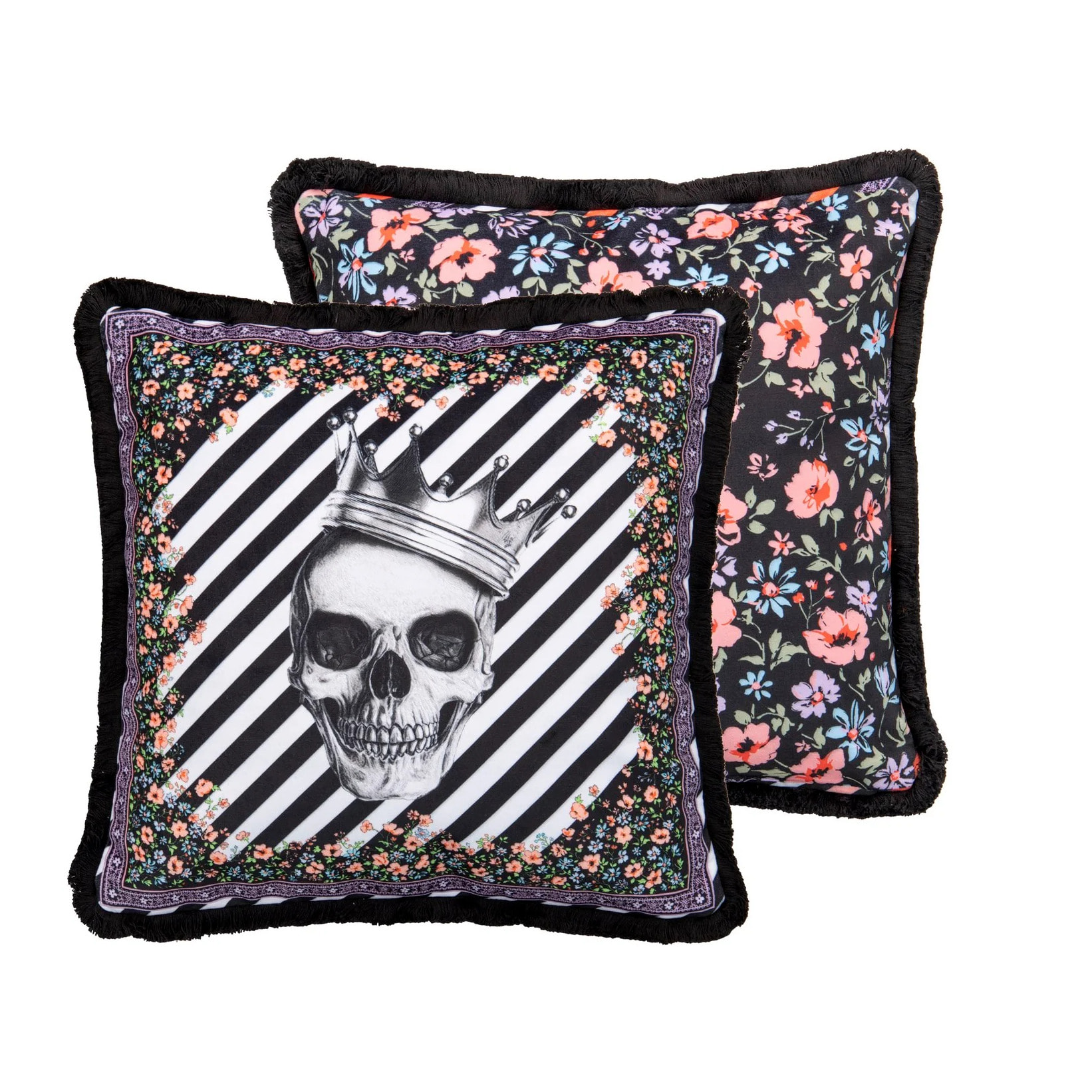 Cojin Classic Calavera / Flores Velvet 45x13x45 Cm