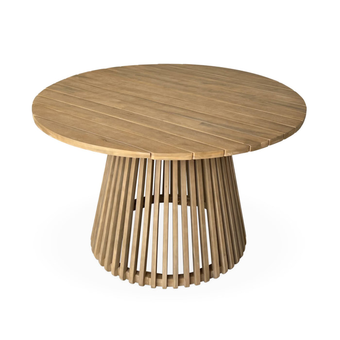 Table à manger ronde en bois d'acacia. 4 places. intérieur et extérieur