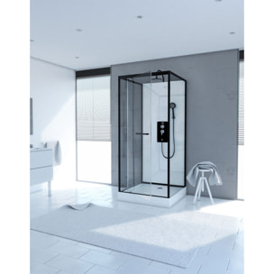 Cabine de douche carrée 80x80x230cm - extra blanc et profilé noir mat - LUNAR SQUARE 80