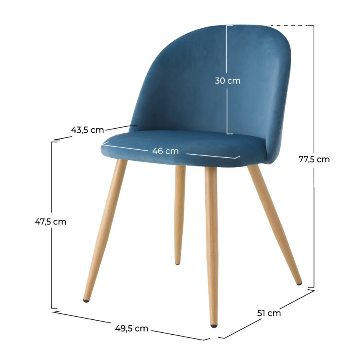 Lot de 2 chaises en velours bleu et pieds en métal - Cozy