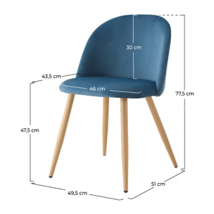 Lot de 2 chaises en velours bleu et pieds en métal - Cozy