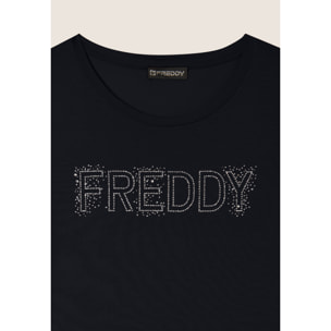 T-Shirt in jersey modal con Logo Strass