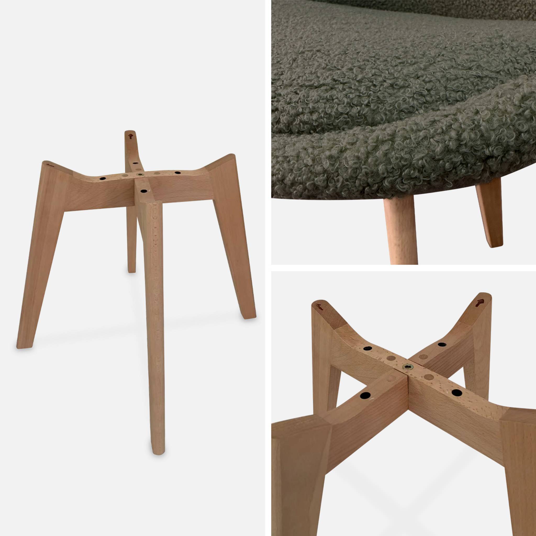 Lot de 4 chaises scandinaves NILS revêtement bouclette kaki. pieds bois de hêtre. chaise 1 place