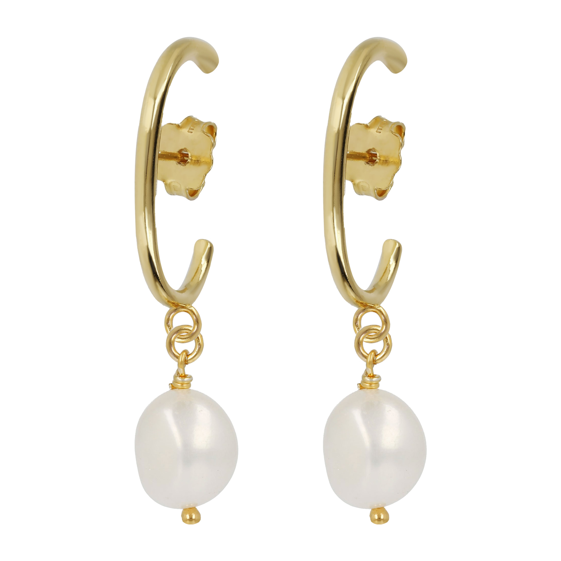 PERLAVIVA - Orecchini Pendenti Ear Cuff in Argento 925 placcato Oro Giallo 18Kt con Perle Bianche d'Acqua Dolce