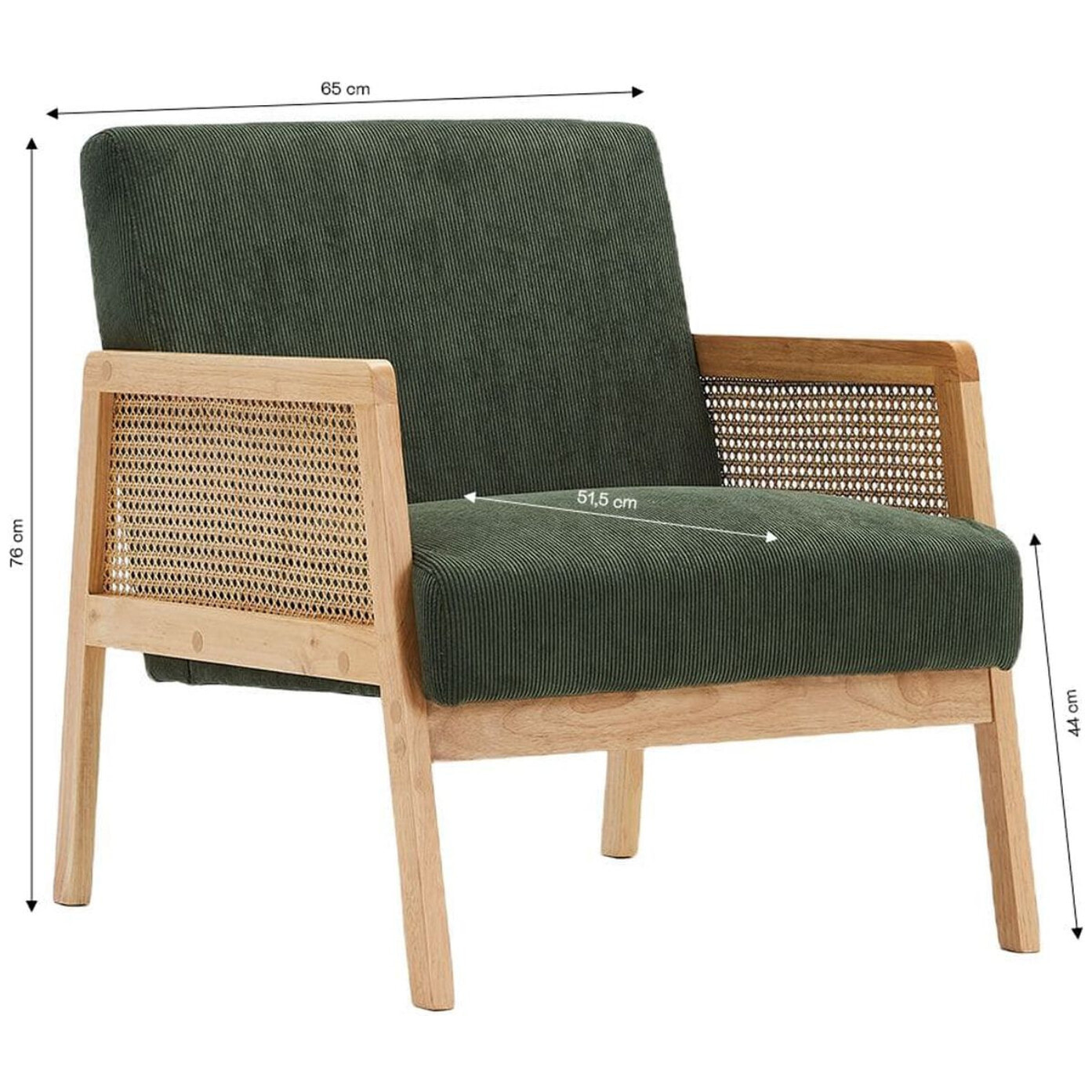 Fauteuil en cannage et velours côtelé - MANI