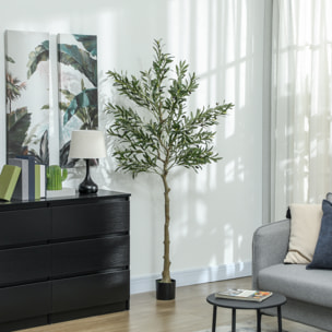 Olivier artificiel H.180 cm - grand réalisme - 900 feuilles en soie, 40 olives - mousse effet lichen pot inclus