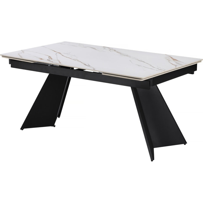 Table de repas extensible en céramique 6 à 10 personnes "Equinoxe" - Blanc marbré gold
