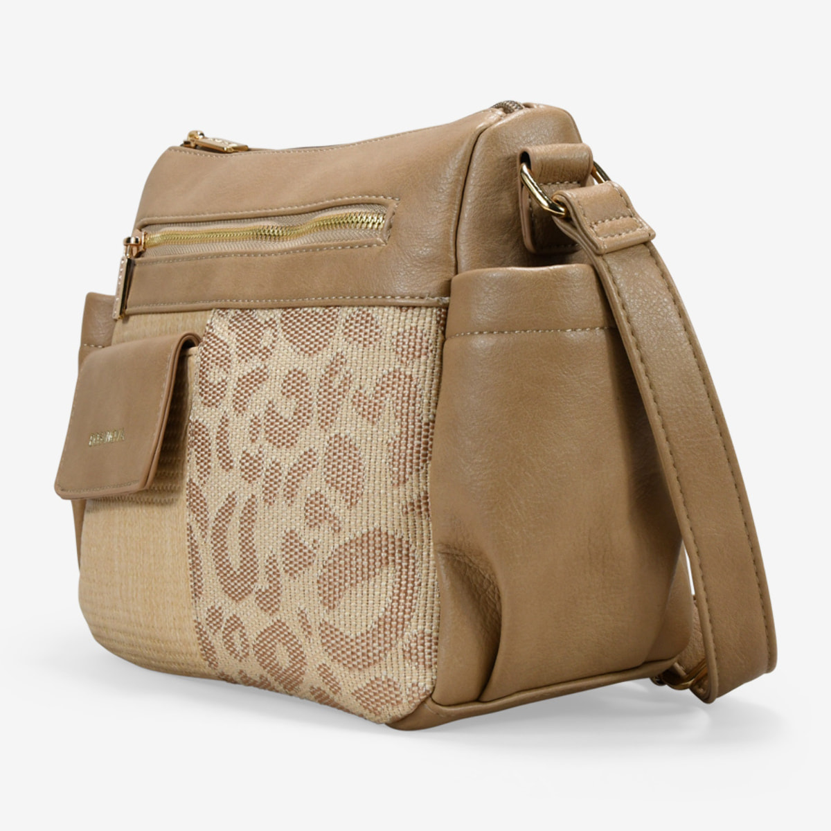 Bolso bandolera beige con bolsillos