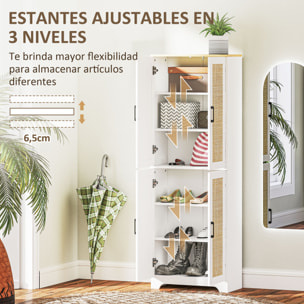 Alacena de Cocina Aparador de Cocina Mueble Auxiliar de Cocina con Estantes Ajustables Puertas de Ratán y Sistema Anti-vuelco 60x30x170 cm Blanco