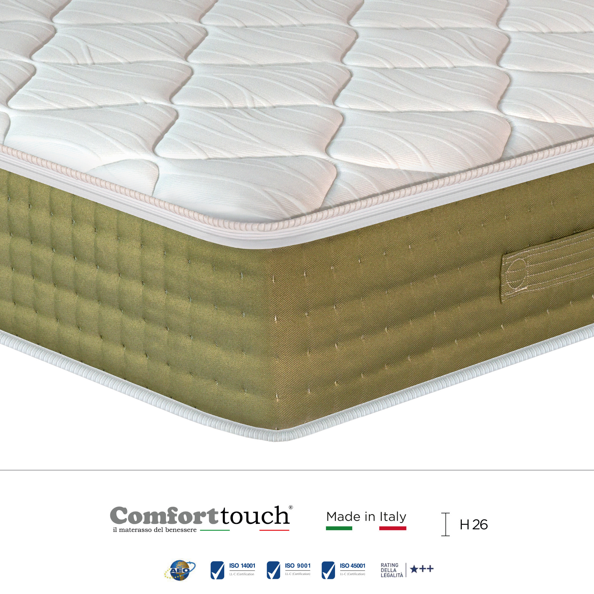 "Spark" H26 cm 90x200 guanciale Memory OMAGGIO a molle insacchettate indipendenti ,7 zone a portanza differenziata arrotolato