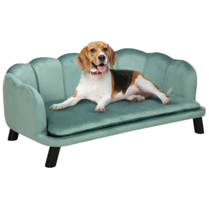 Sofá para Perros Medianos Sofá Cama para Mascotas Gatos Tapizado en Terciopelo con Patas de Madera Carga 25 kg 98,5x60,5x35,5 cm Verde