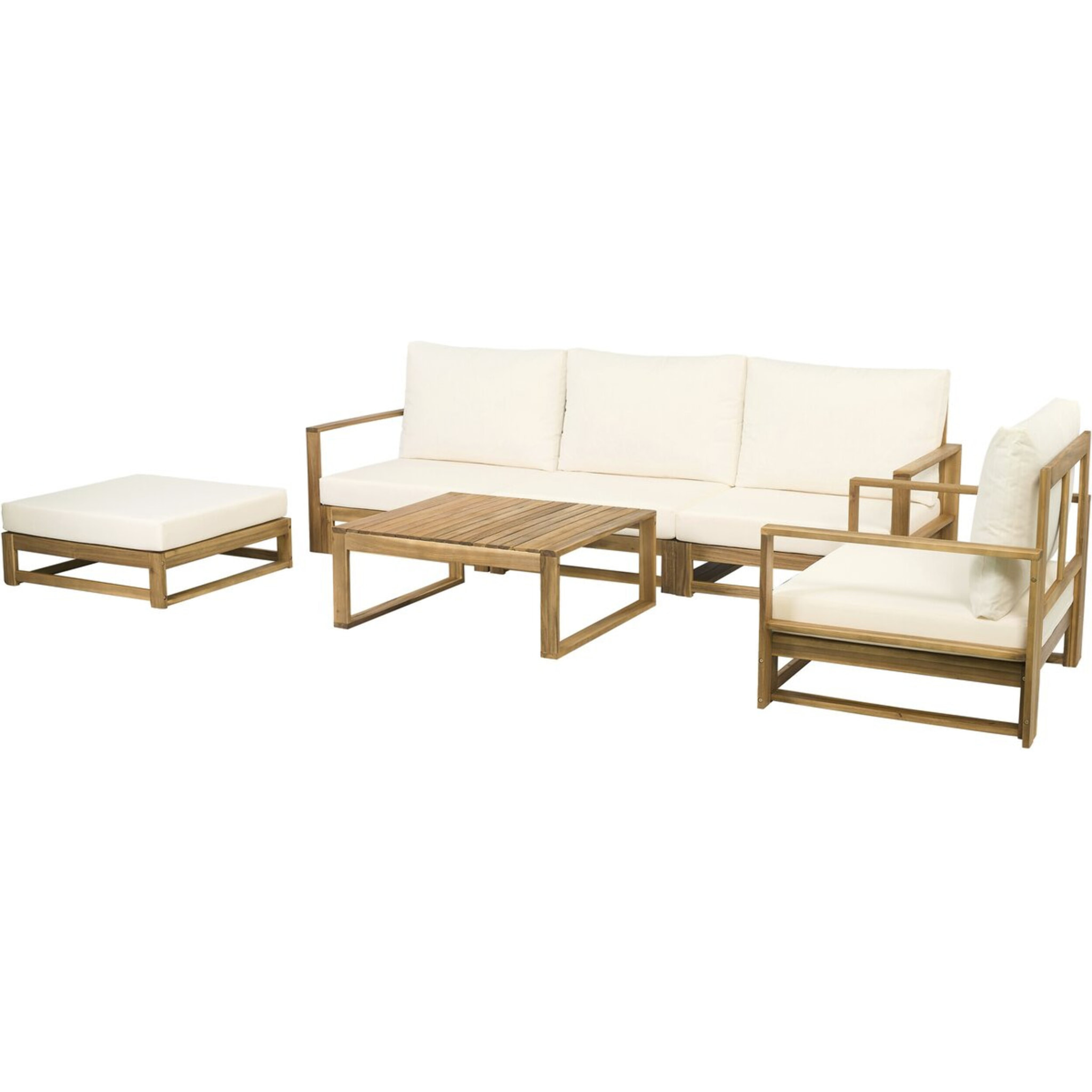 Salon de jardin en bois modulable avec coussins "Bellingham" - 5 places - Beige