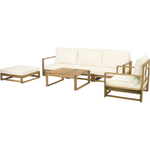 Salon de jardin en bois modulable avec coussins "Bellingham" - 5 places - Beige