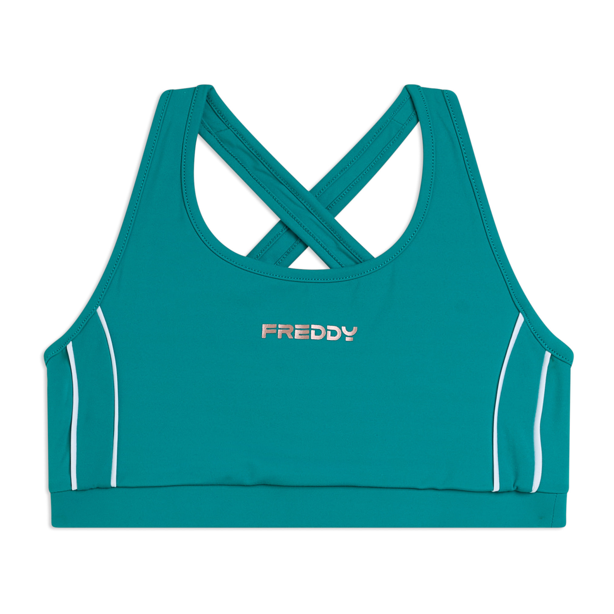 Top medio supporto in jersey tecnico con spalline incrociate