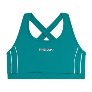 Top medio supporto in jersey tecnico con spalline incrociate
