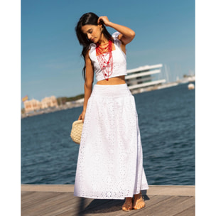 Falda larga de popelín bordado con vuelo