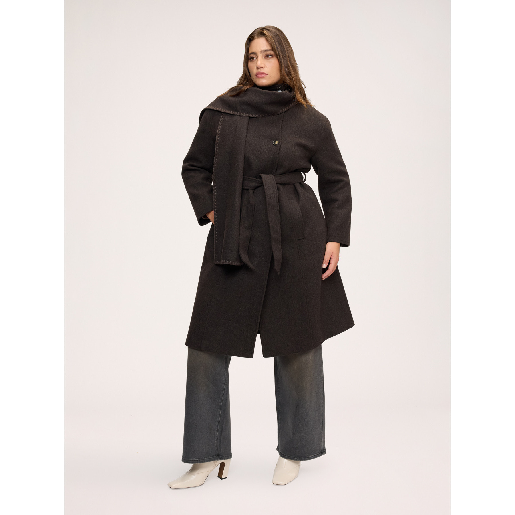 Fiorella Rubino - Cappotto misto lana con cintura in vita - Marrone