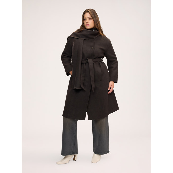 Fiorella Rubino - Cappotto misto lana con cintura in vita - Marrone