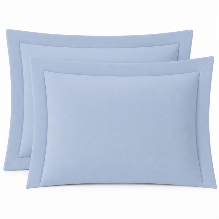SARTORIALE Coppia Federe 3 Volani Elegance Tinta Unita in Percalle_52x82_Azzurro Polvere