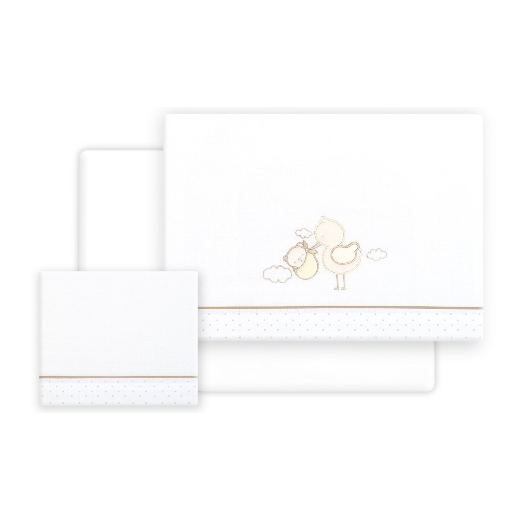 Triptico Cuna Cigueña Oso + Broche Bco/Beig