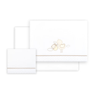 Triptico Cuna Cigueña Oso + Broche Bco/Beig