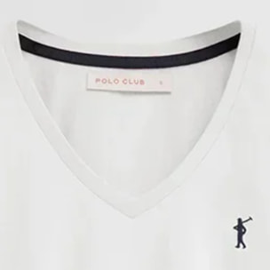 Camiseta blanca de manga corta y cuello pico con bordado Rigby Go