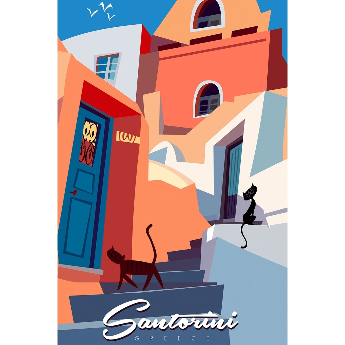 Tableau les chats de santorini Toile imprimée