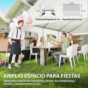 Carpa para Fiesta 4x6 m, Carpa de Jardín con Estructura Acero Galvanizado, Laterales Extraíbles, 2 Puertas con Cremallera, 6 Ventanas, UPF30+, Cenador Gazabo para Boda, Eventos, Gris y Blanco