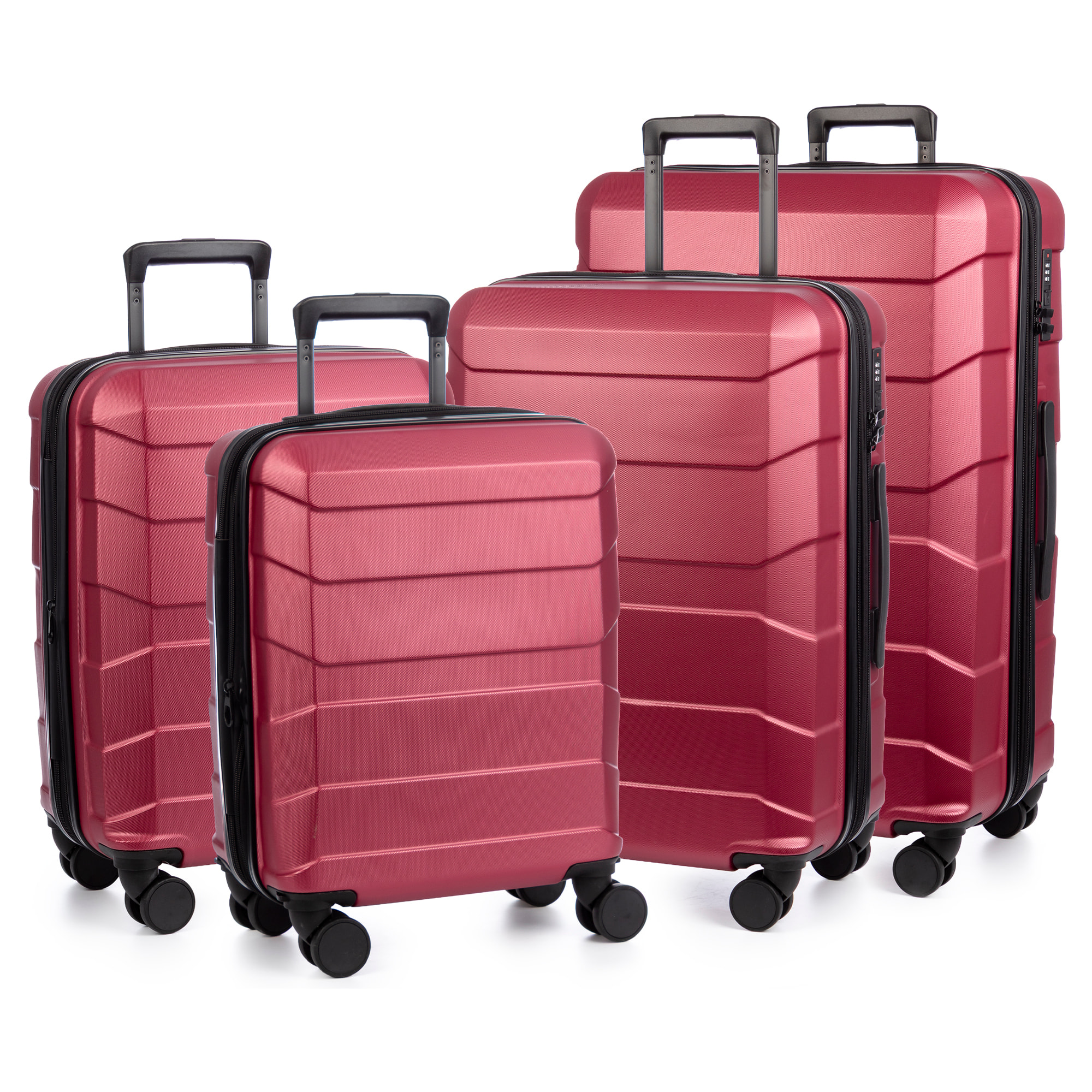 Set di 4 valigie Trolley espandibili, in materiale leggero ABS ad alta resistenza. Chiusura numerica, 4 ruote doppie girevoli a 360°.