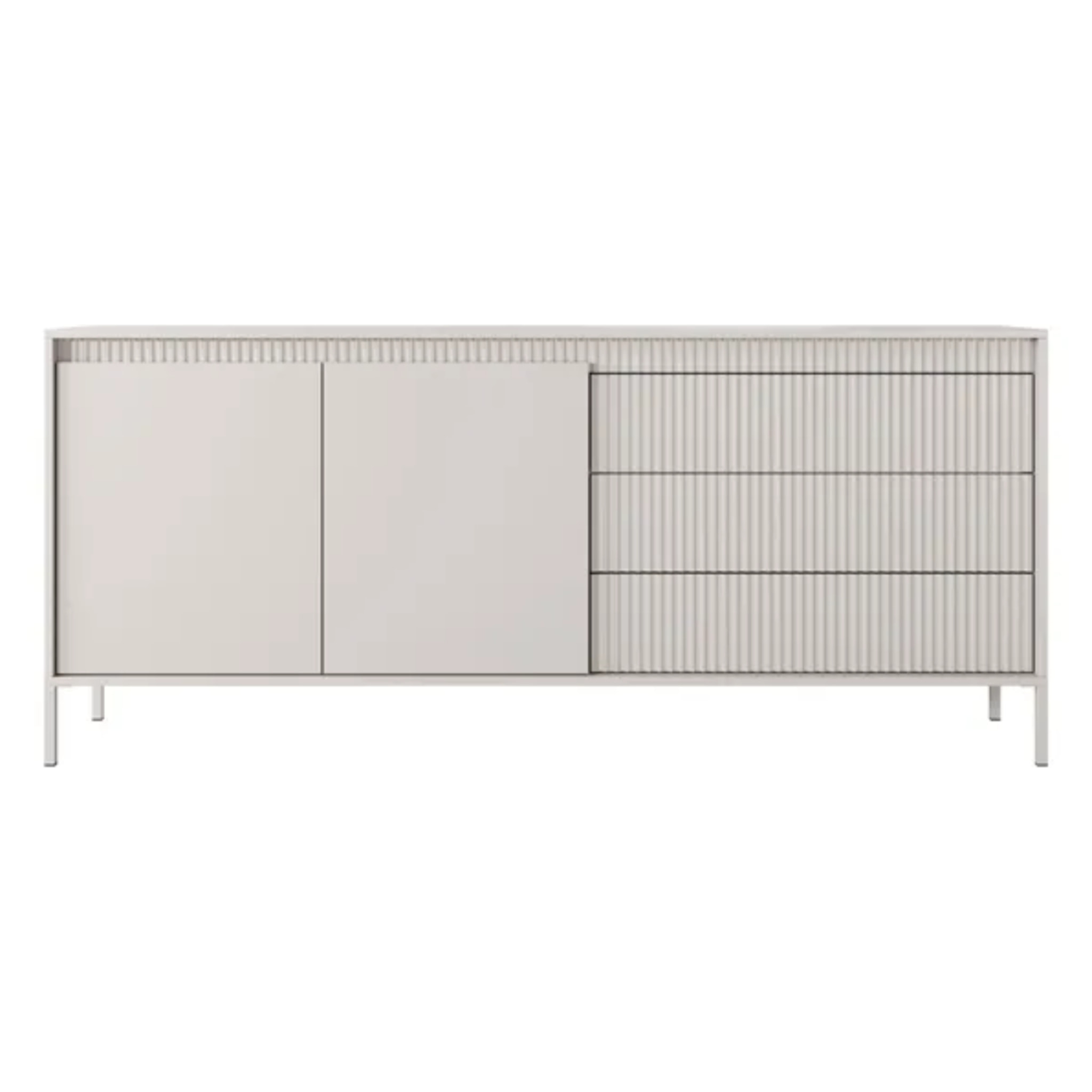 Madia Credenza 2 Ante 3 Cassetti Push To Open Con Ripiani E Vani Mobile Soggiorno Design Moderno Con Piedini In Metallo 187.1 x 81.4 x 39.5 Cm Cashmere