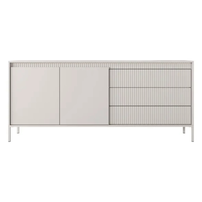 Madia Credenza 2 Ante 3 Cassetti Push To Open Con Ripiani E Vani Mobile Soggiorno Design Moderno Con Piedini In Metallo 187.1 x 81.4 x 39.5 Cm Cashmere