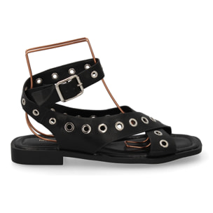 Sandalias planas de mujer, comodas y elegantes, diseño moderno con ojales