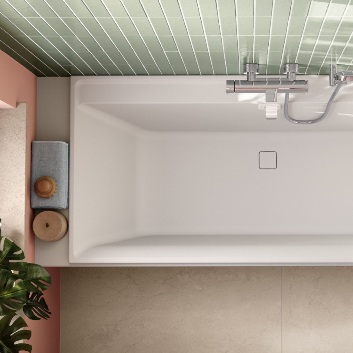 Baignoire droite Collaro 170 x 75cm Blanc mat  vidage et trop plein blanc mat + Pare bain droite AURYS Raywall