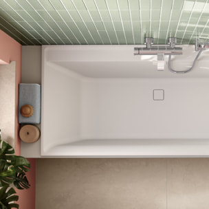 Baignoire droite Collaro 170 x 75cm Blanc mat  vidage et trop plein blanc mat + Pare bain droite AURYS Raywall